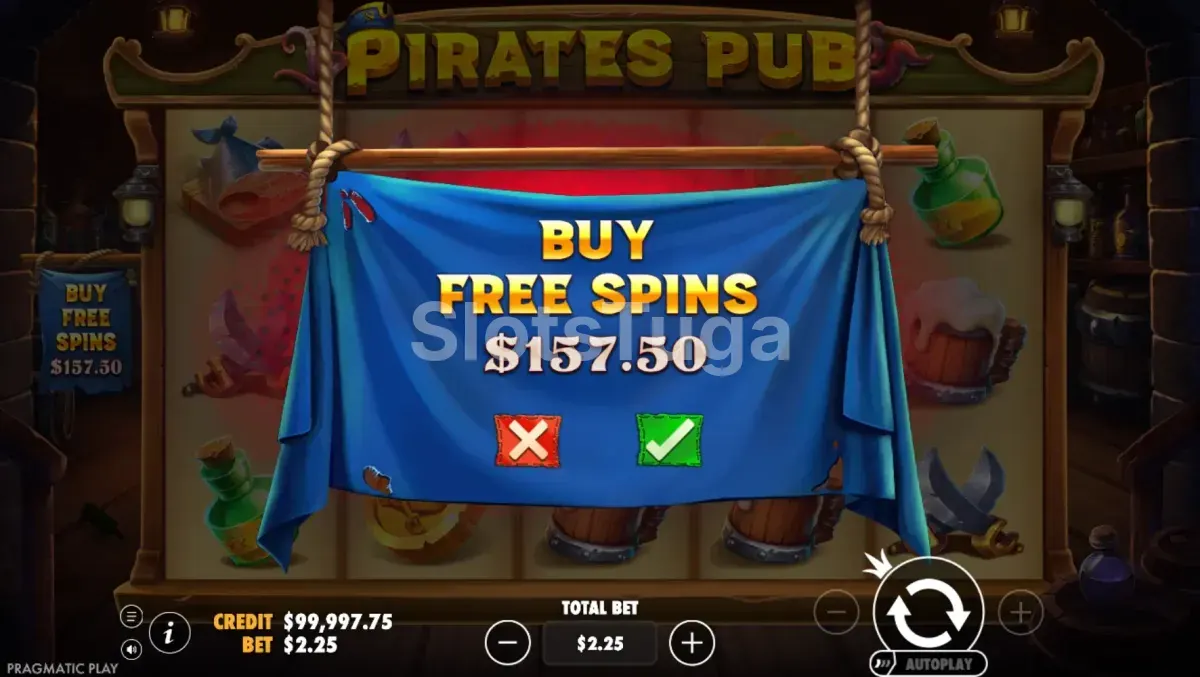 Tela de compra de bônus da slot Pirates Pub