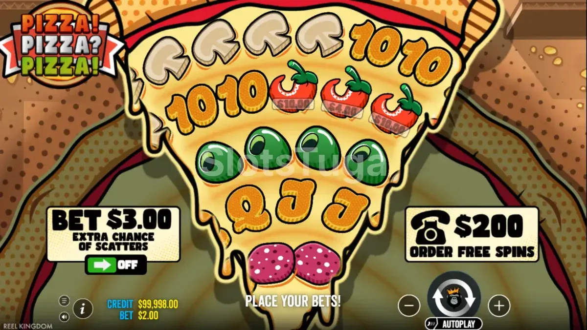 Tela principal do jogo Pizza Pizza Pizza com o grid em formato de fatia