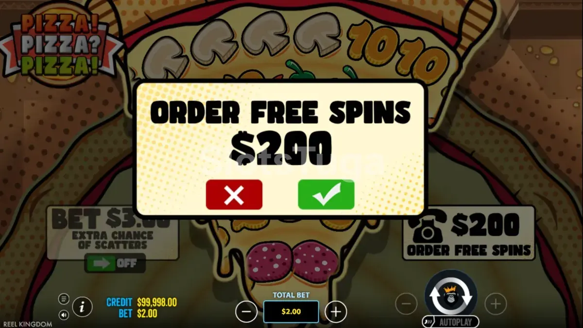 Tela de compra de bônus da slot Pizza Pizza Pizza com opções de compra