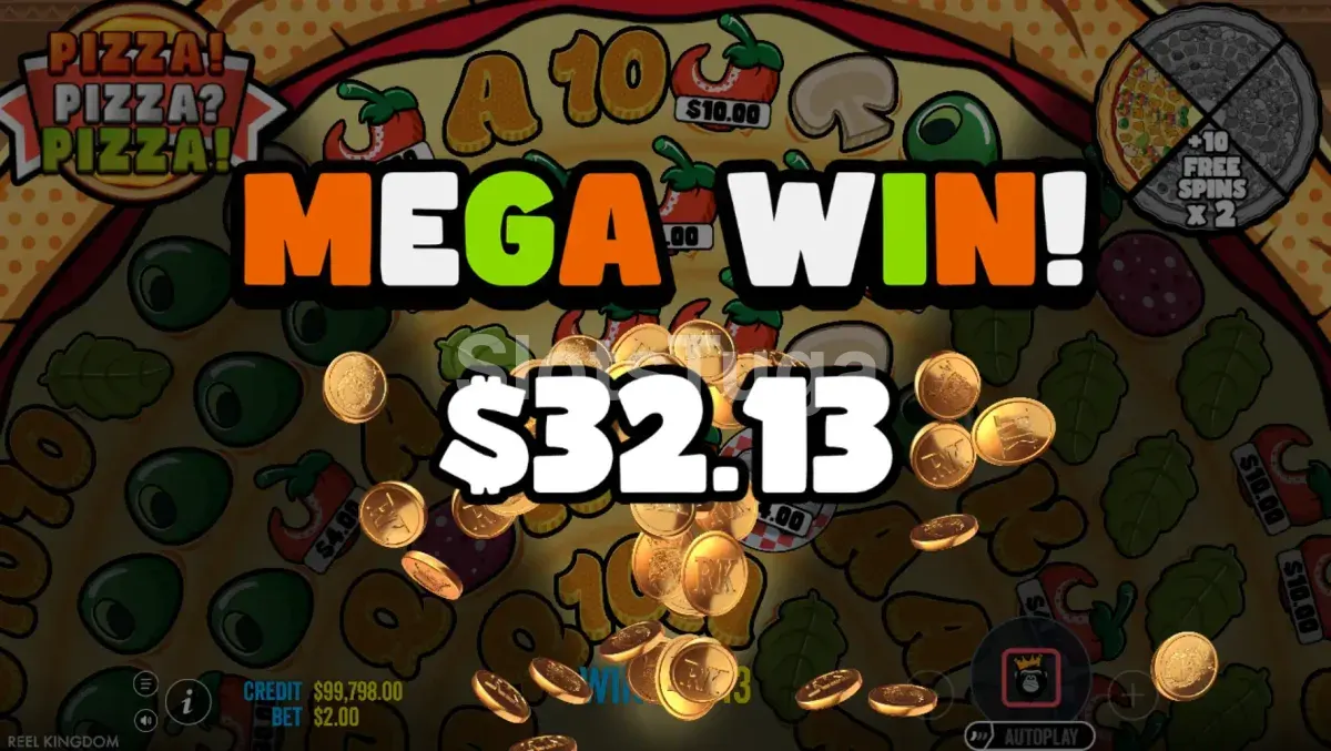Tela de grande vitória na slot Pizza Pizza Pizza mostrando o potencial máximo