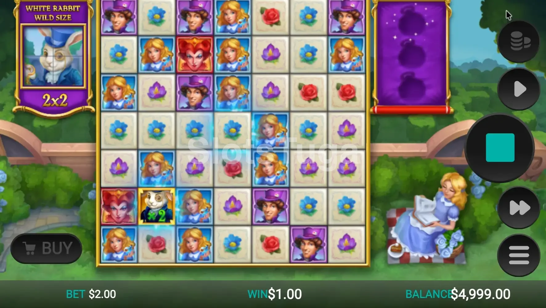 Jogo base da Plunderland, grade 7x7 com a Alice ao lado
