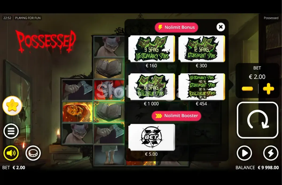 Menu de compra de bônus do Possessed da Nolimit City