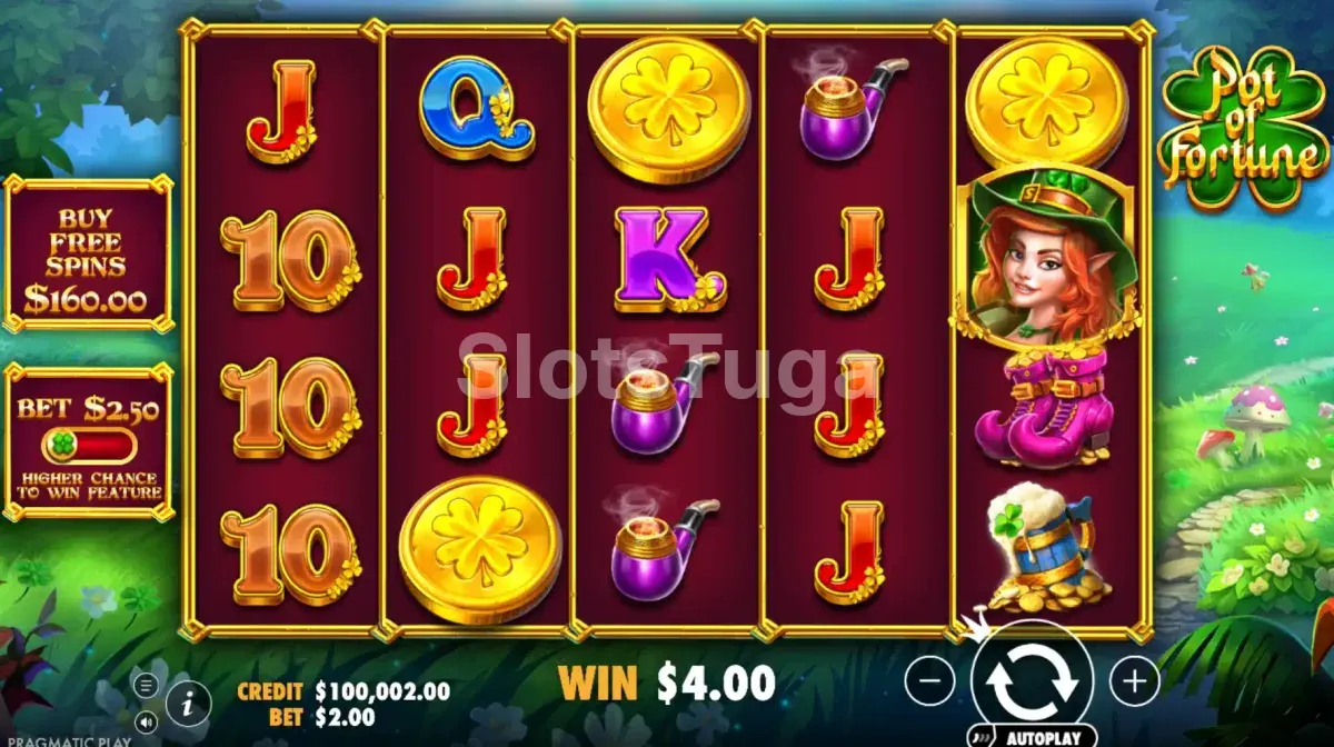Tela principal do jogo Pot of Fortune com grid 5x4