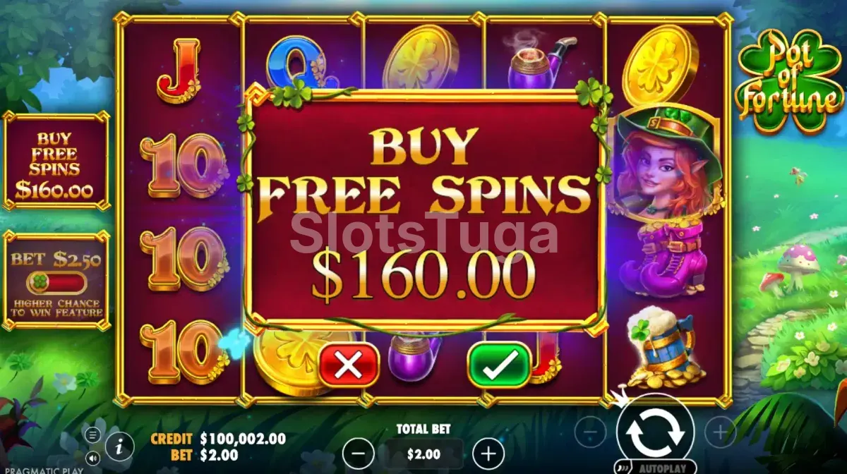 Tela de compra de bônus do Pot of Fortune com opção Bonus Buy