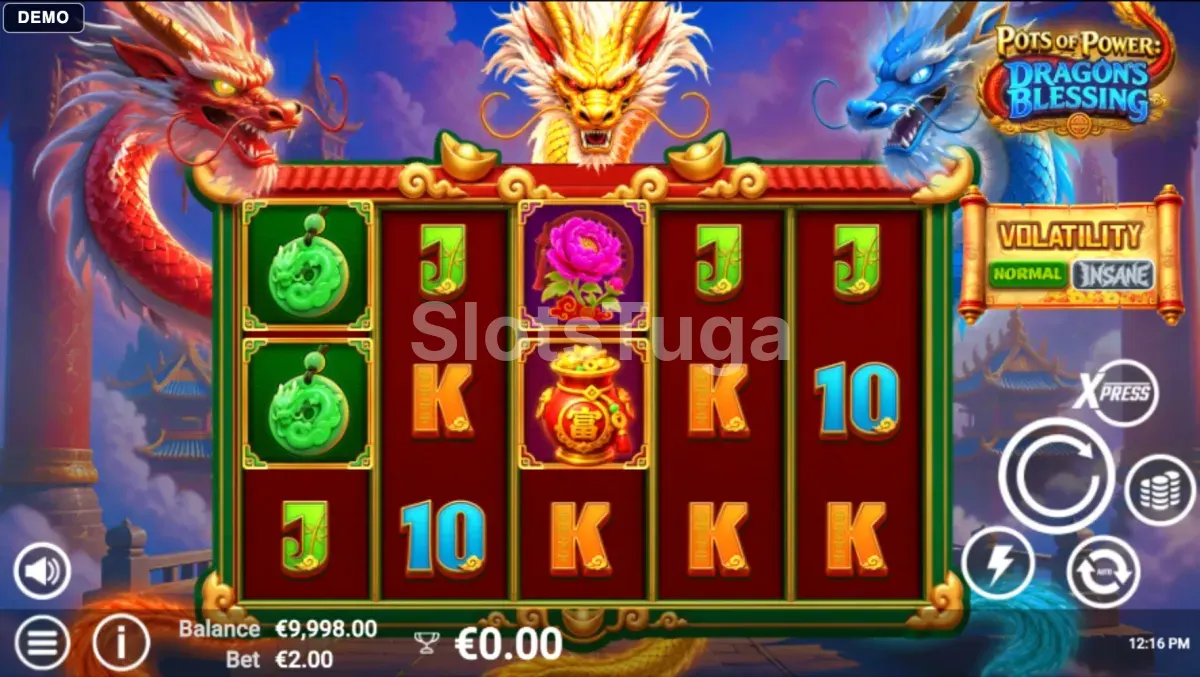Jogo base de Pots of Power Dragons Blessing com os potes a acumular
