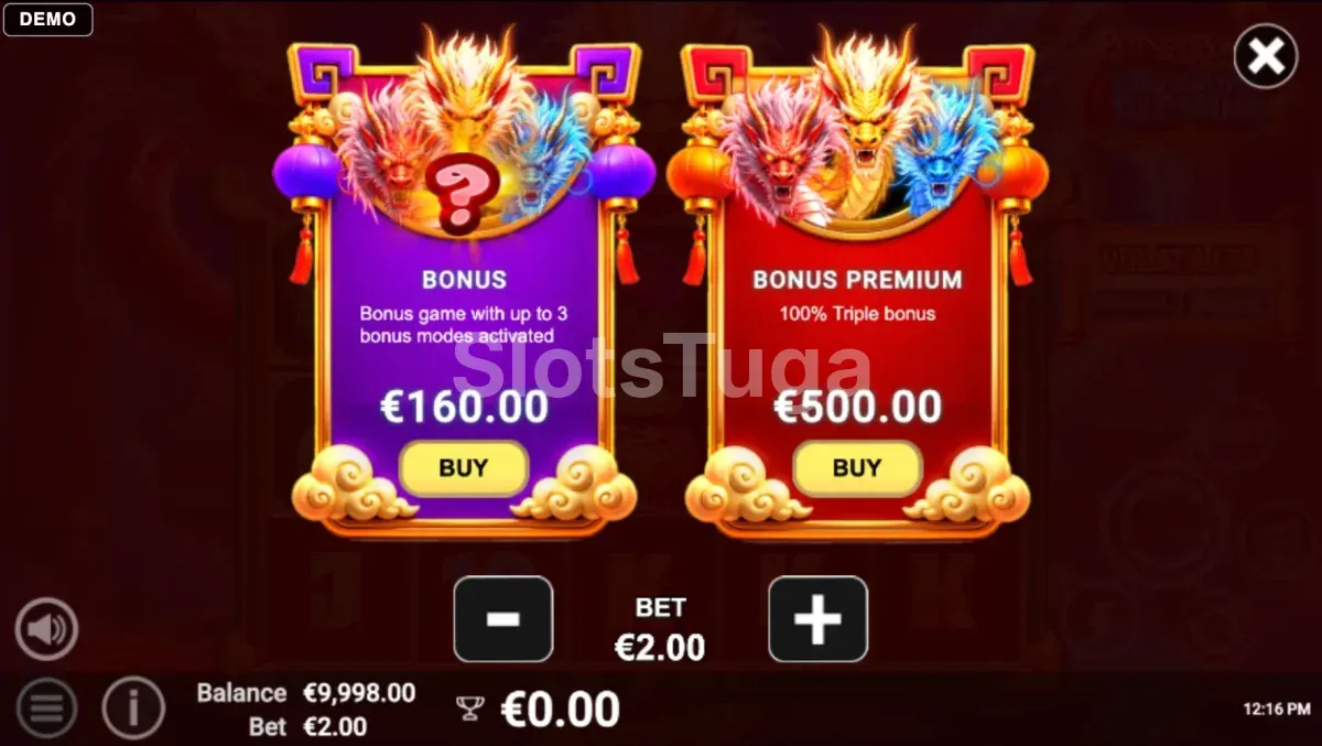 Ecrã de compra de bónus em Pots of Power Dragons Blessing