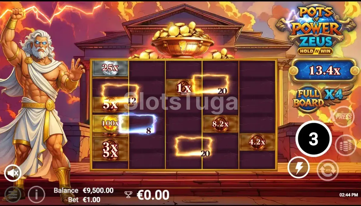 Rodadas grátis do Pots of Power Zeus com multiplicadores ativos