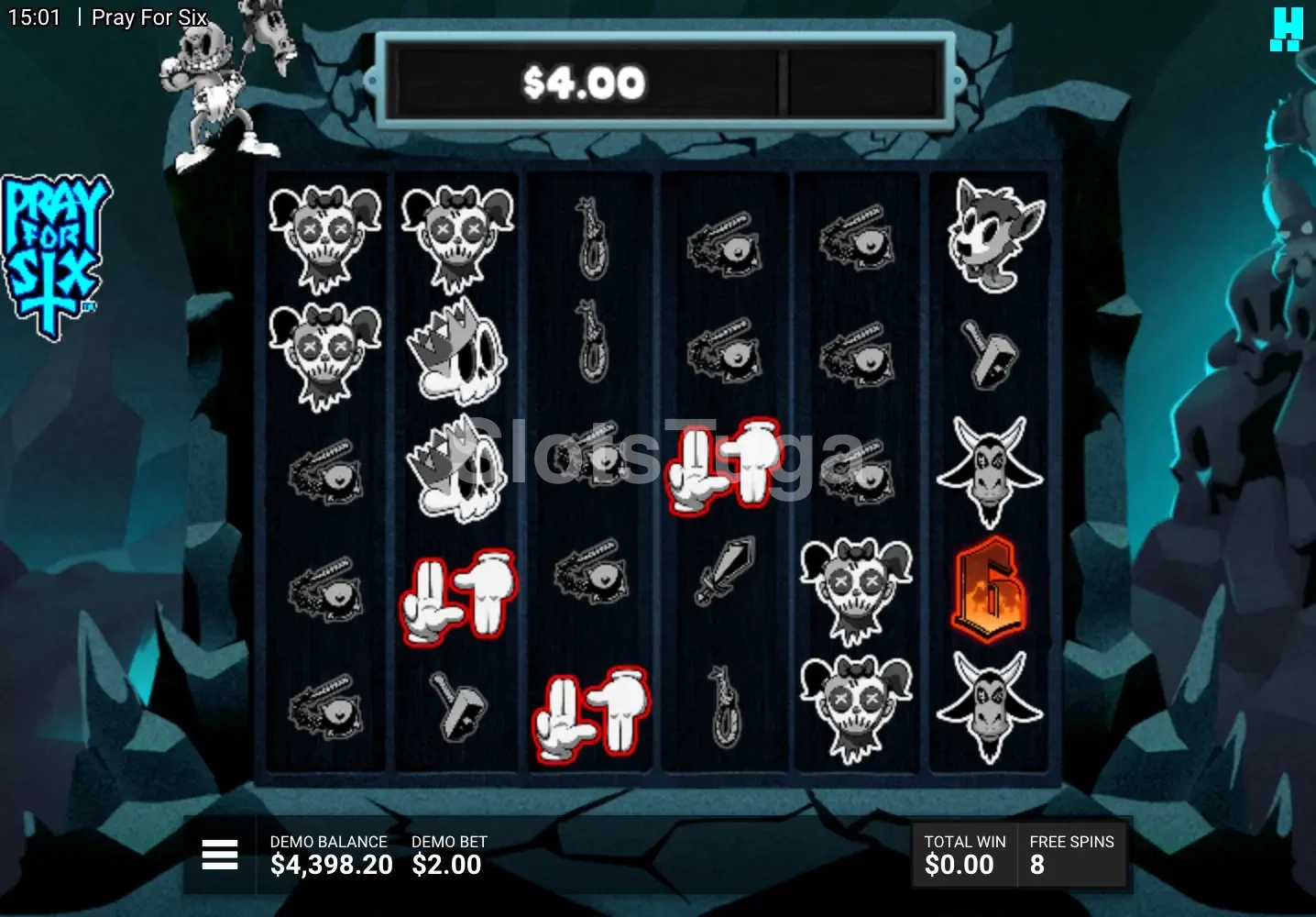 Rodadas grátis ativadas na slot Pray for Six