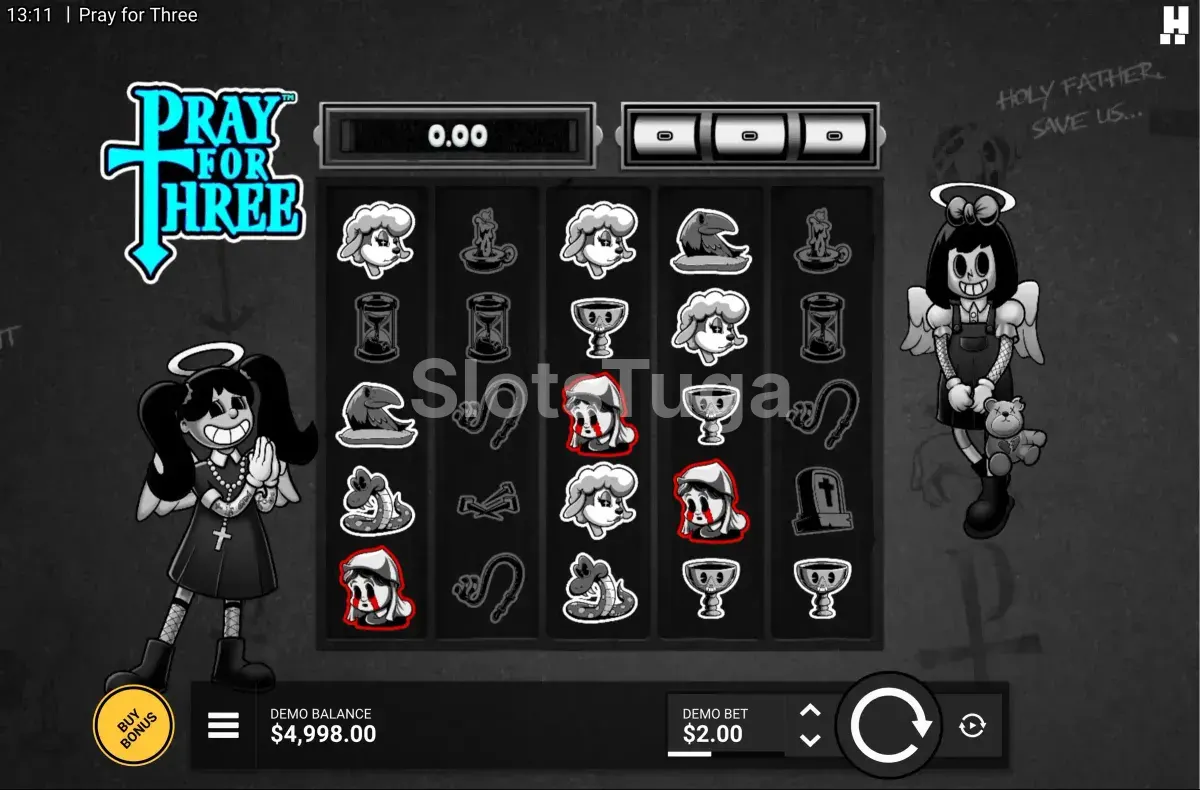 Jogo base da slot Pray For Three da Hacksaw Gaming
