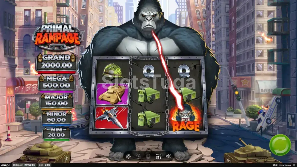 Recurso de rodadas grátis do Primal Rampage em ação