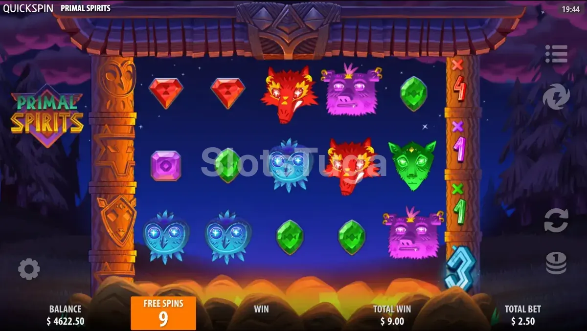 Rodada de giros grátis do Primal Spirits com multiplicadores acumulados