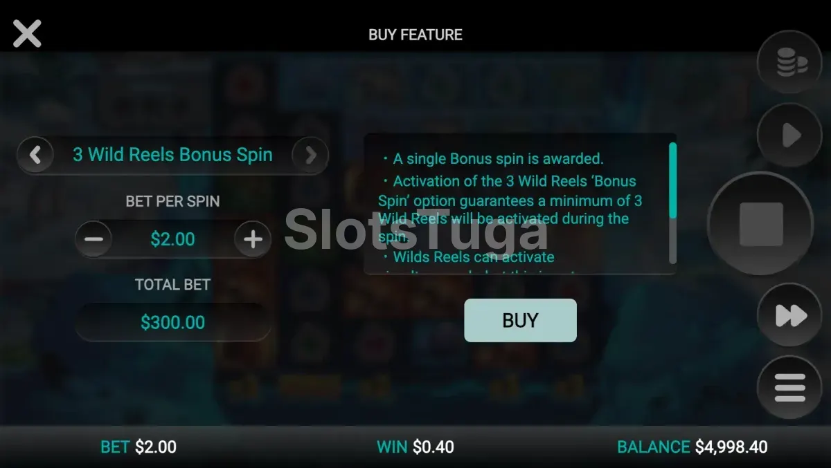 Interface de compra de bônus do jogo Primal Times da Relax Gaming