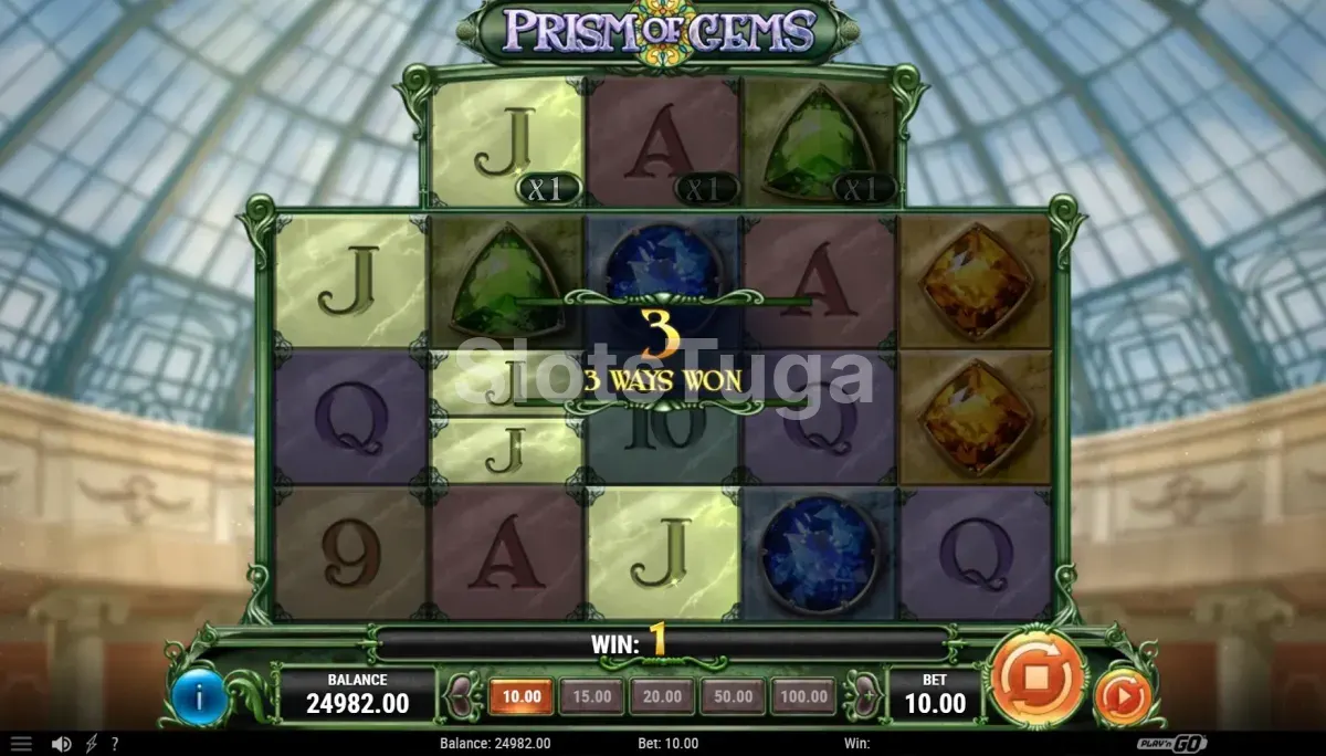 Resultado de rodada especial na Prism of Gems com cascatas