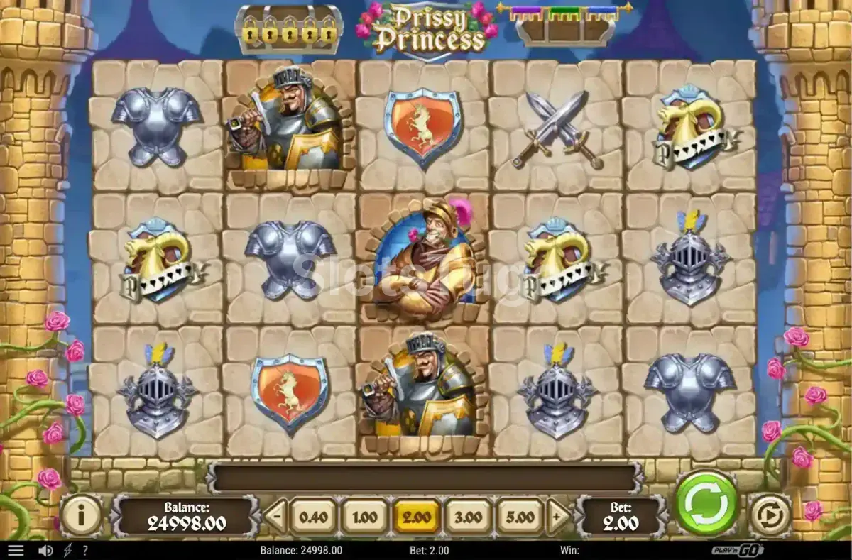 Jogo base da slot Prissy Princess com os rouleaux em ação