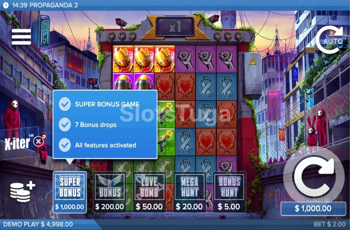 Menu X-iter de compra de bónus em Propaganda 2