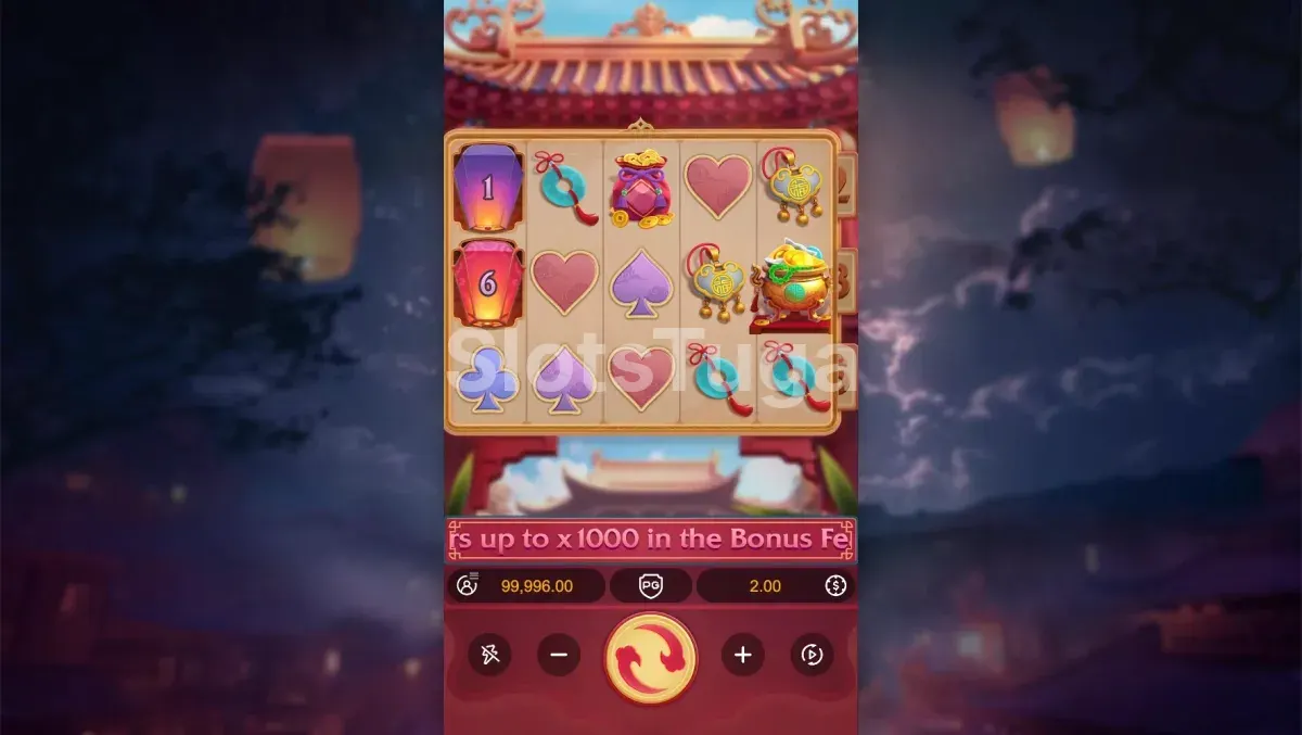 Rodada de bónus da slot Prosperity Lanterns com lanternas multiplicadoras