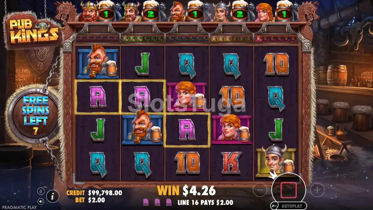 Rodadas grátis da slot Pub Kings com mecânica de coleta