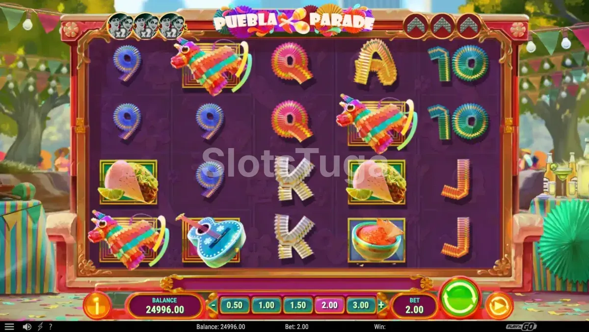 Segunda tela do base game de Puebla Parade exibindo combinações vencedoras