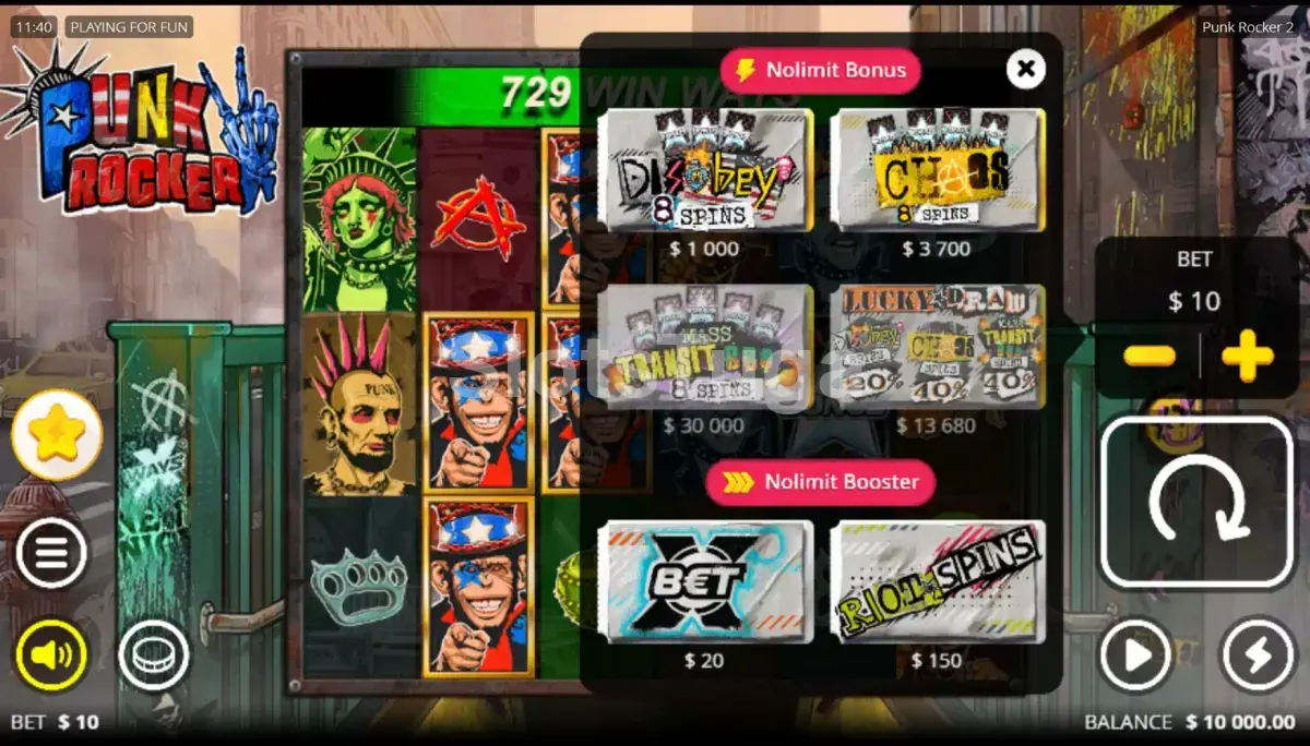 Tela de compra de bônus da Punk Rocker 2 com opções disponíveis