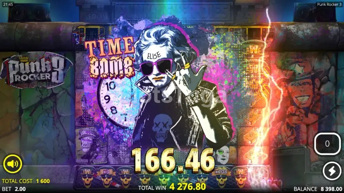 Big win épico na Punk Rocker 3 mostrando o potencial da slot