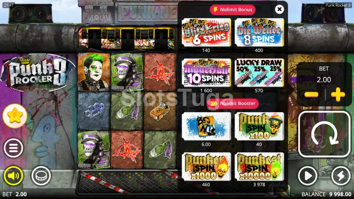 Tela de compra de bônus da Punk Rocker 3 com opções disponíveis