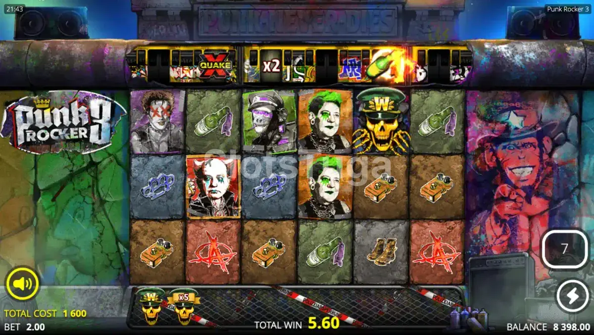 Free spins da Punk Rocker 3 com multiplicadores ativos