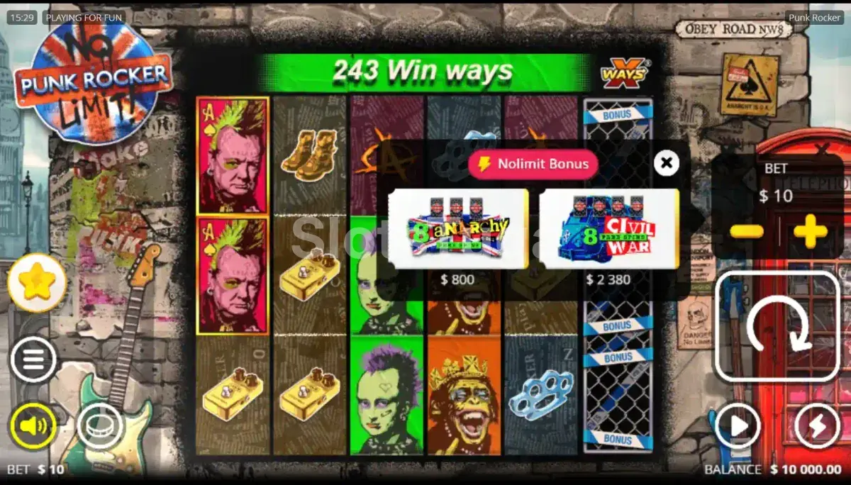 Tela de compra de bônus da slot Punk Rocker com opções disponíveis