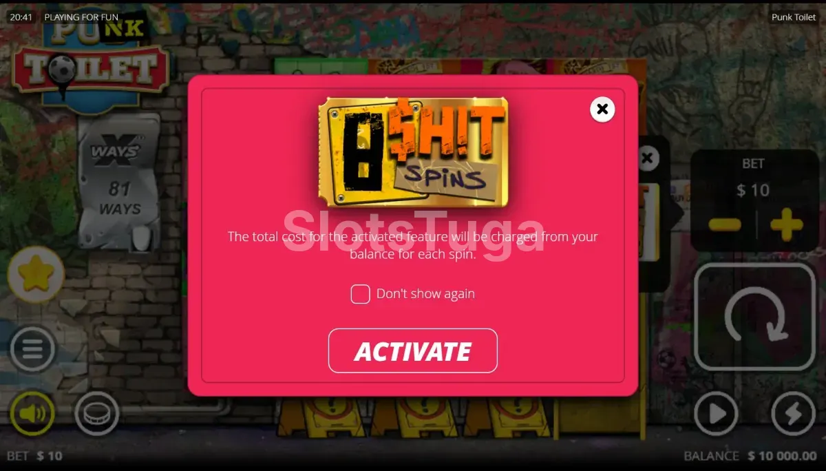 Tela de compra de bônus da Punk Toilet - opções de Bonus Buy