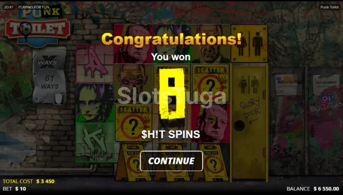 Rodadas grátis ativadas na Punk Toilet - tela de free spins