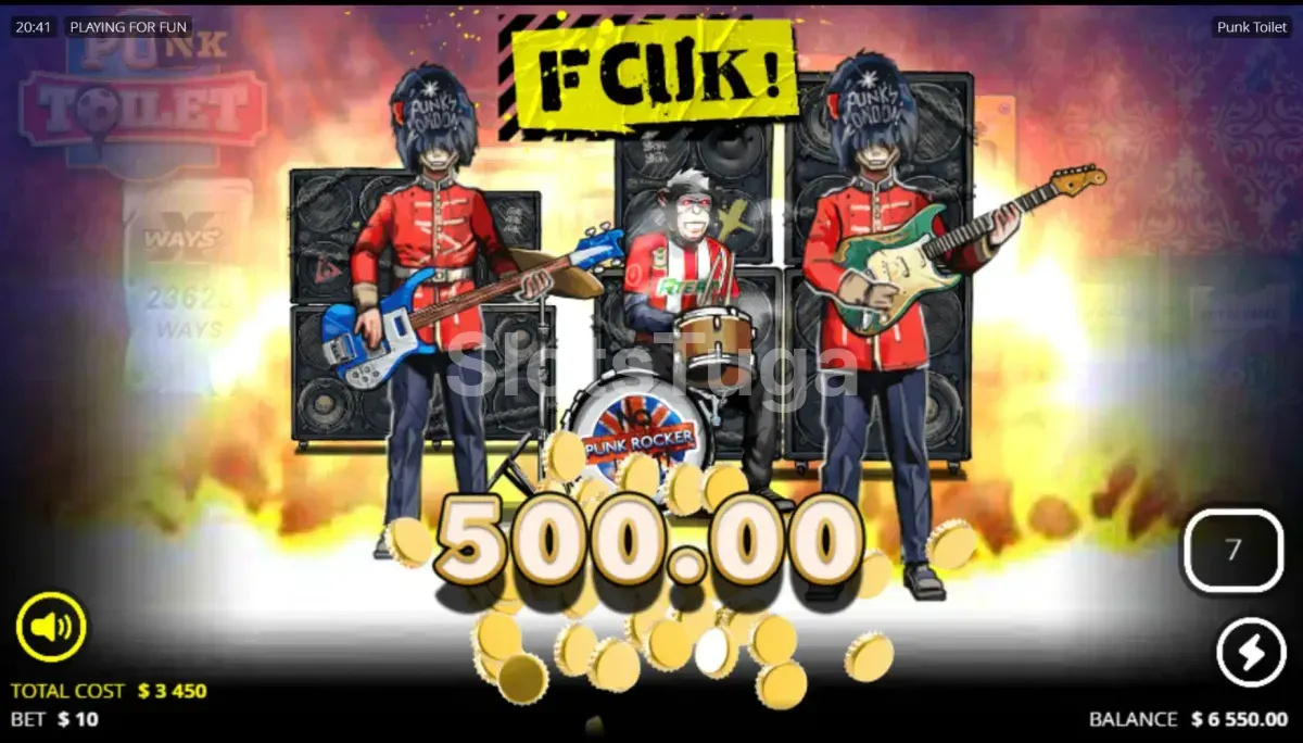 Grande vitória na Punk Toilet - tela de big win com multiplicador alto