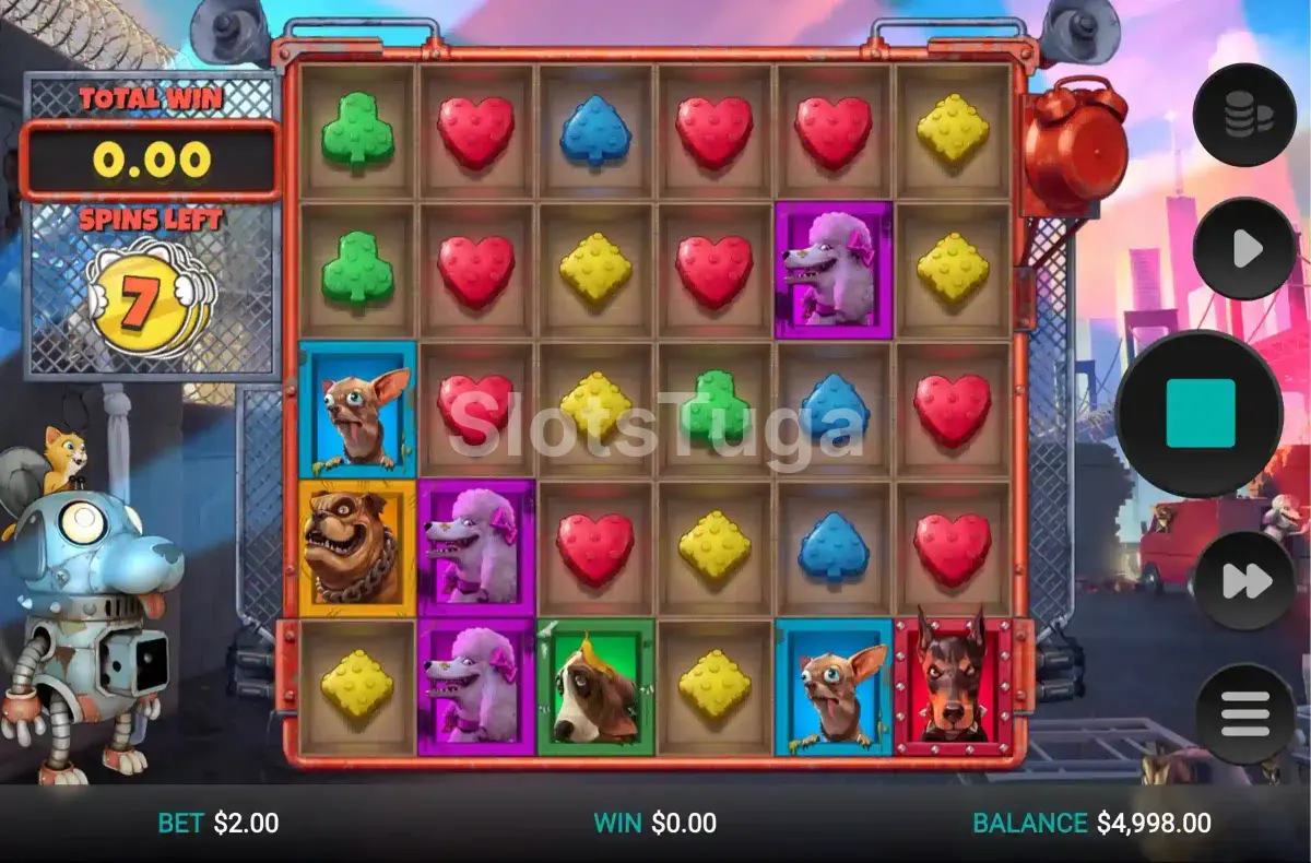 Rodada de giros grátis ativada na slot Purrrminator com multiplicadores ativos