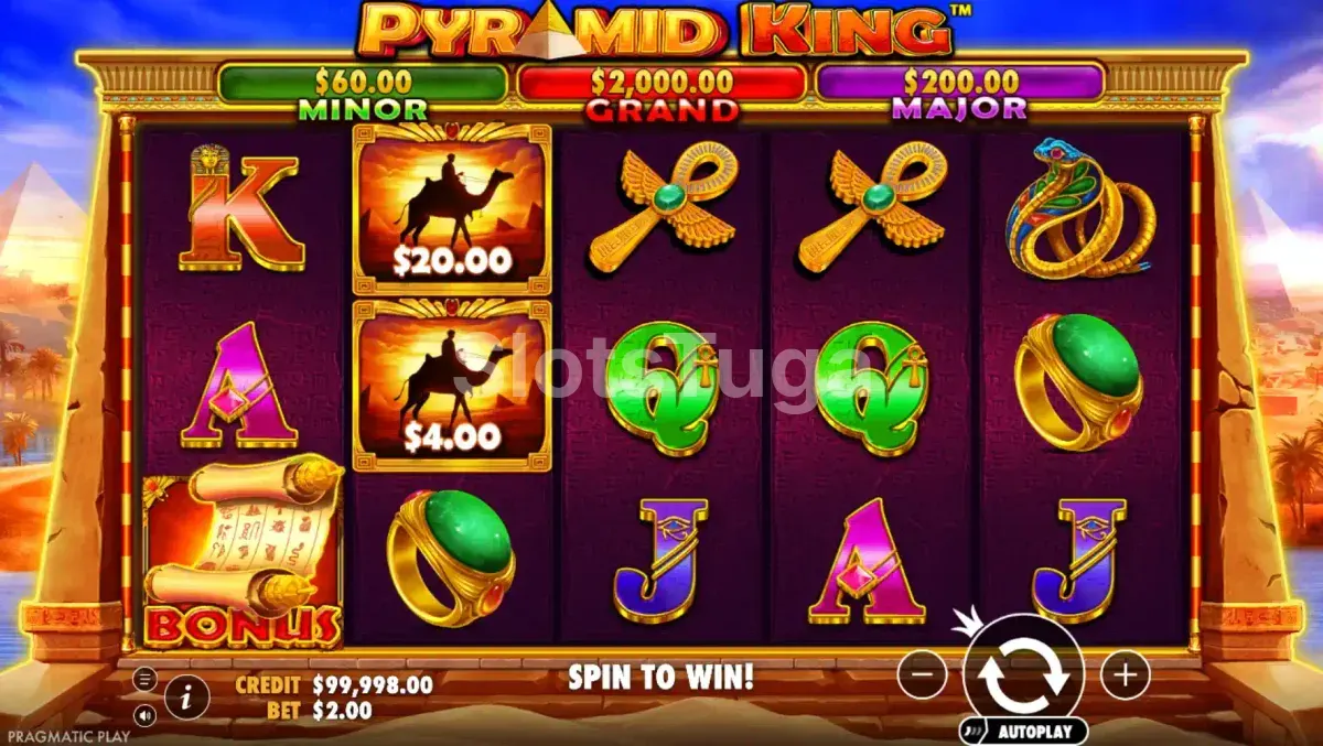 Jogo base do Pyramid King com pirâmides ao fundo