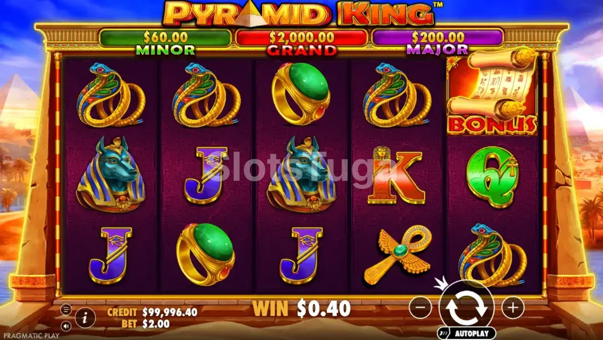 Recurso de respins do Pyramid King com símbolos de camelo ativos