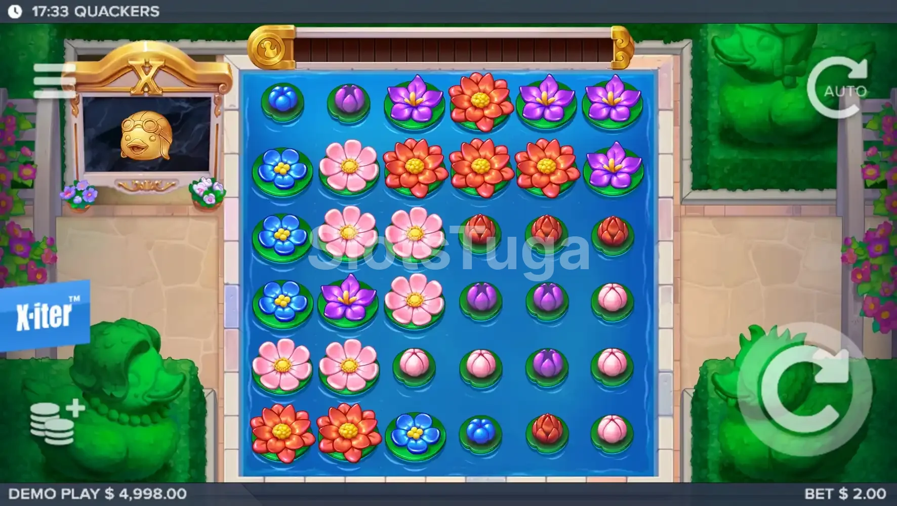 Jogo base da slot Quackers com patos na piscina