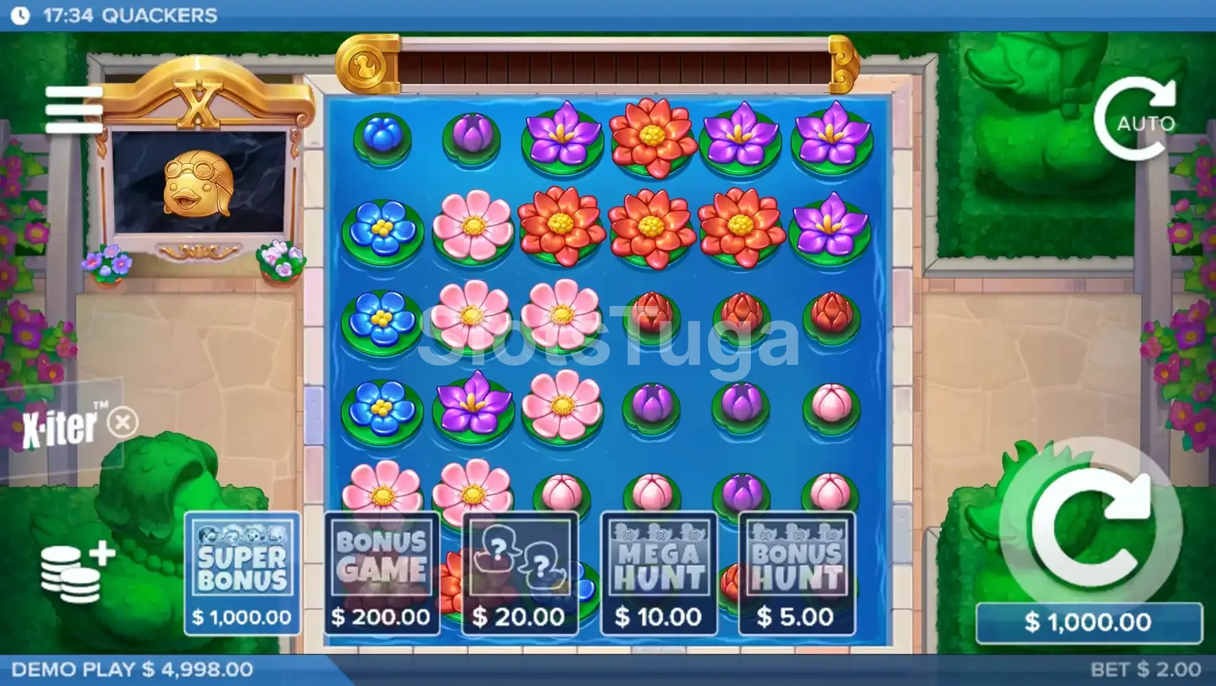 Menu de compra de bônus da slot Quackers X-iter