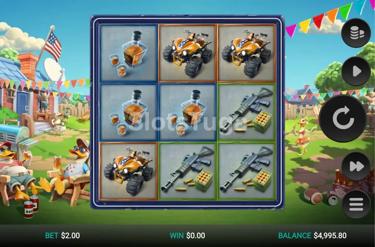 Segunda tela de jogo da slot Quackin' Reels com símbolos especiais aparecendo