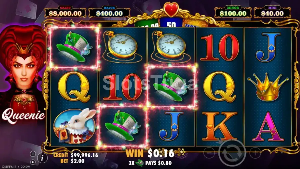 Modo de rodadas grátis da slot Queenie com a roda de funcionalidades ativa