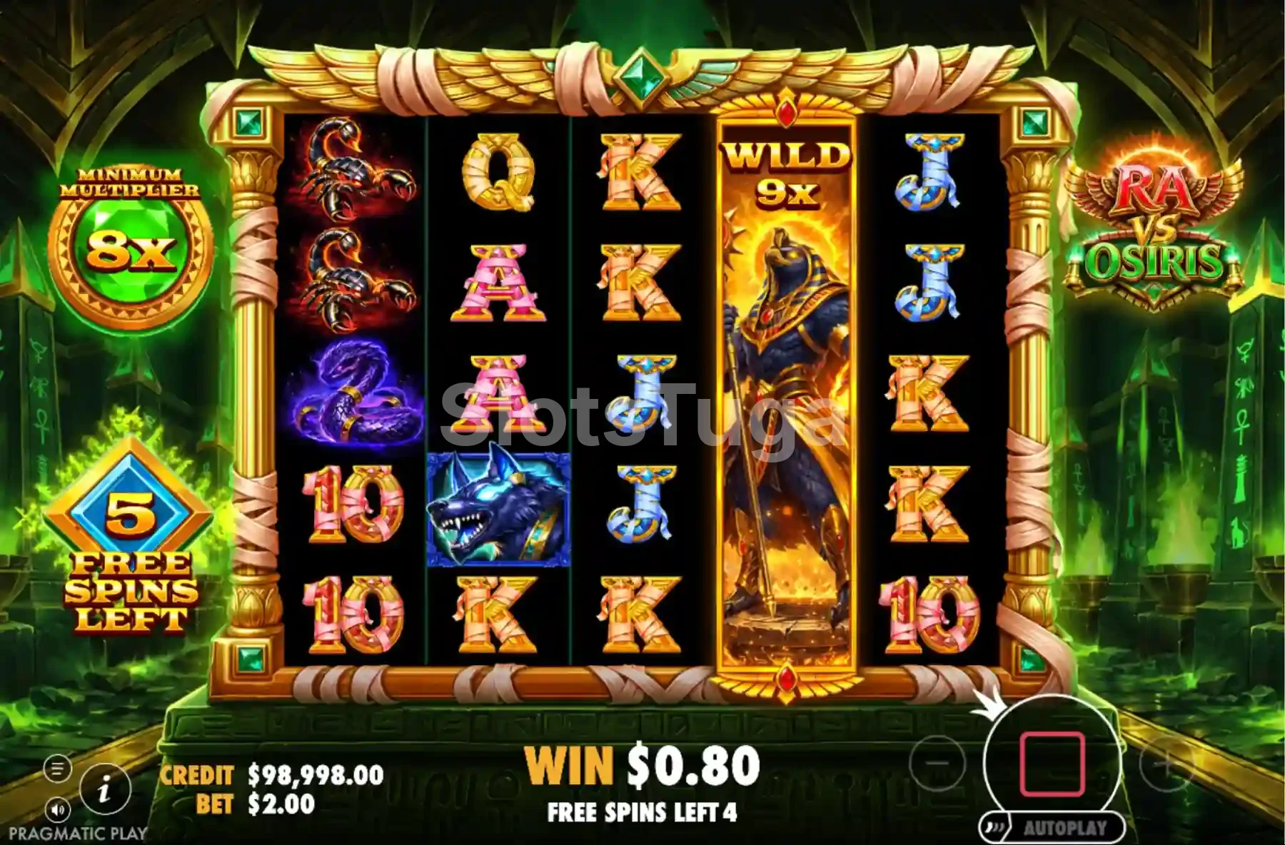 Ronda de free spins com Walking Wilds em Ra vs Osiris