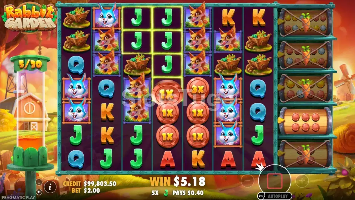 Rodada de free spins ativada no Rabbit Garden com multiplicadores crescentes