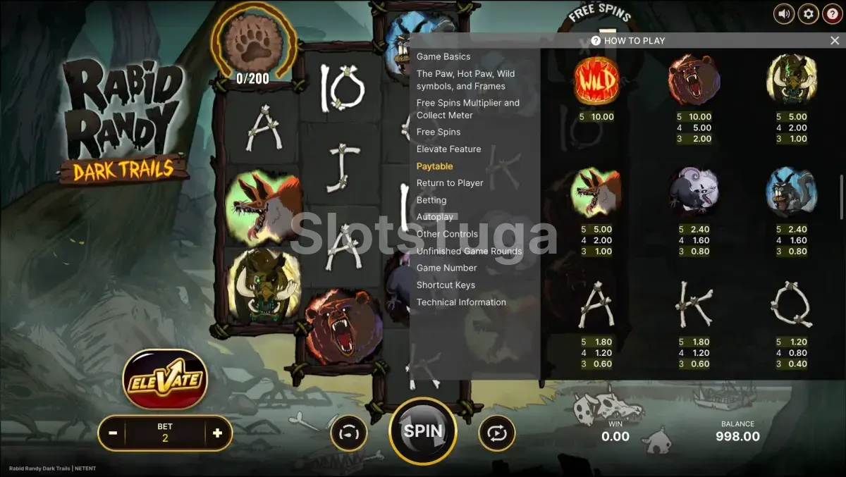 Tabela de pagamentos da Rabid Randy Dark Trails NetEnt