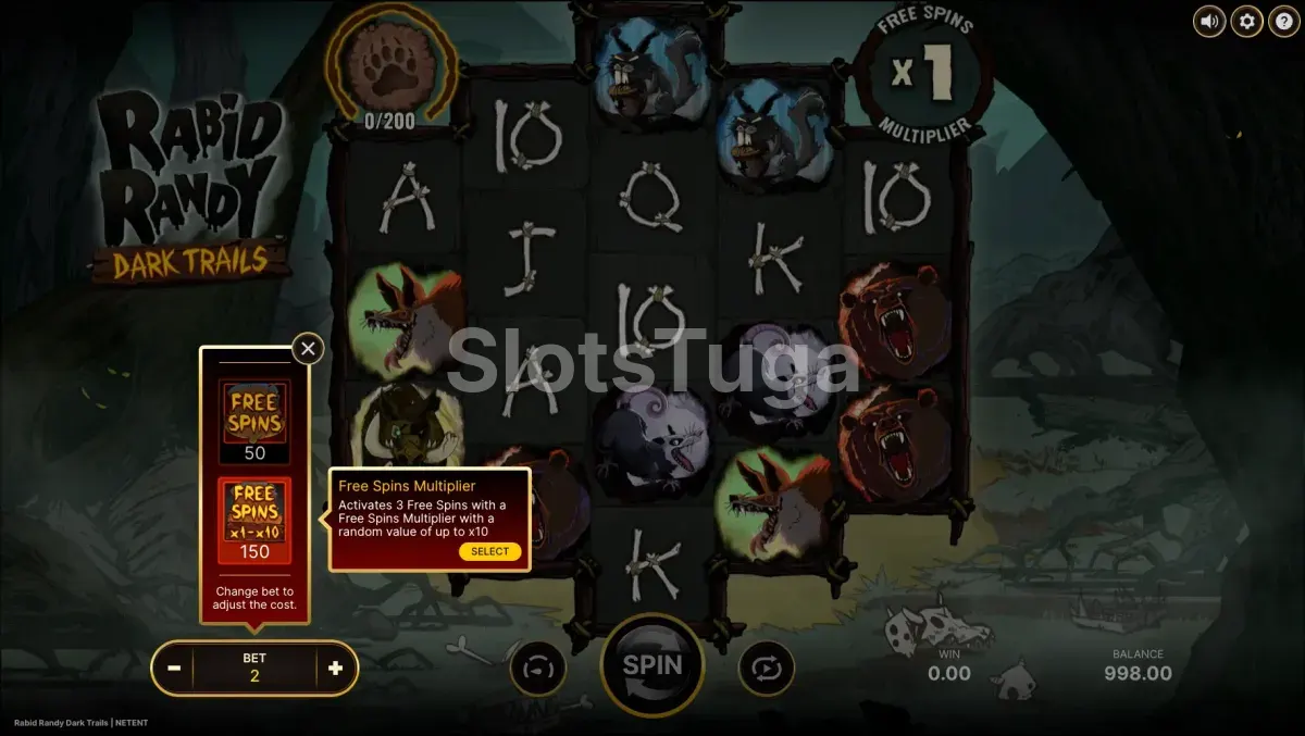 Menu de compra de bônus da Rabid Randy Dark Trails