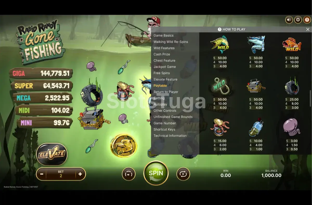 Tabela de pagamentos da Rabid Randy Gone Fishing