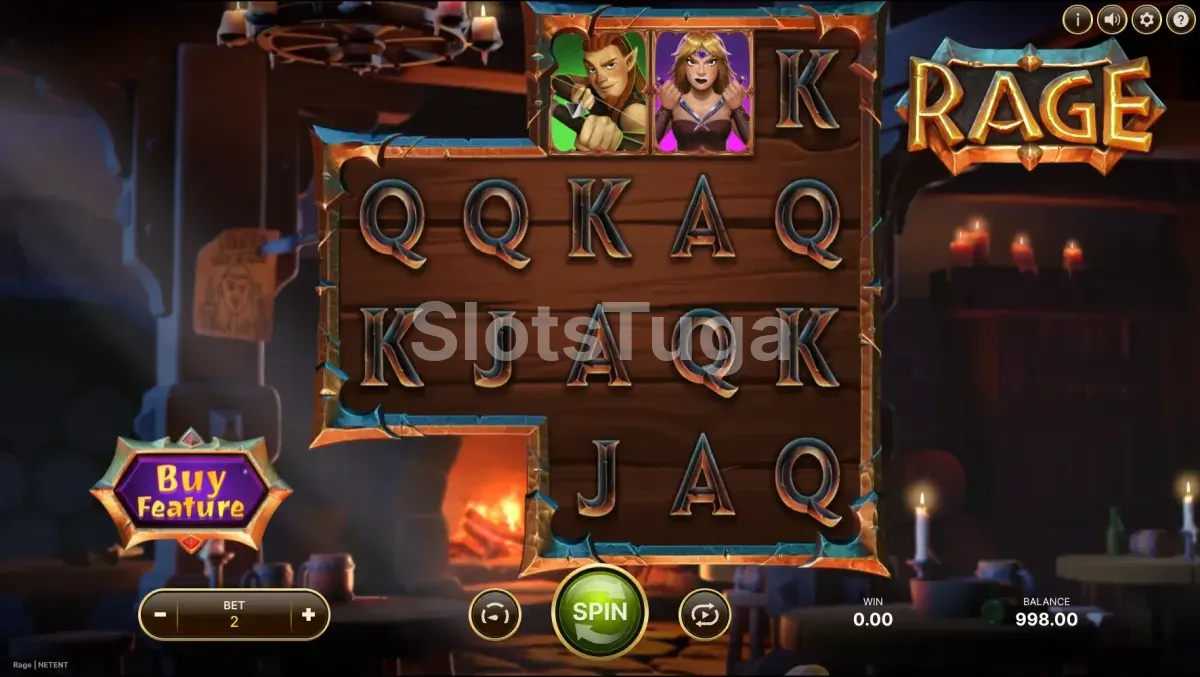 Jogo base da slot Rage da NetEnt com taverna medieval ao fundo