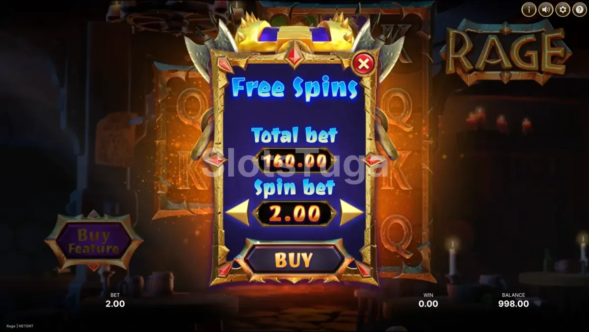 Tela de compra de bônus da slot Rage da NetEnt com opção de 80x