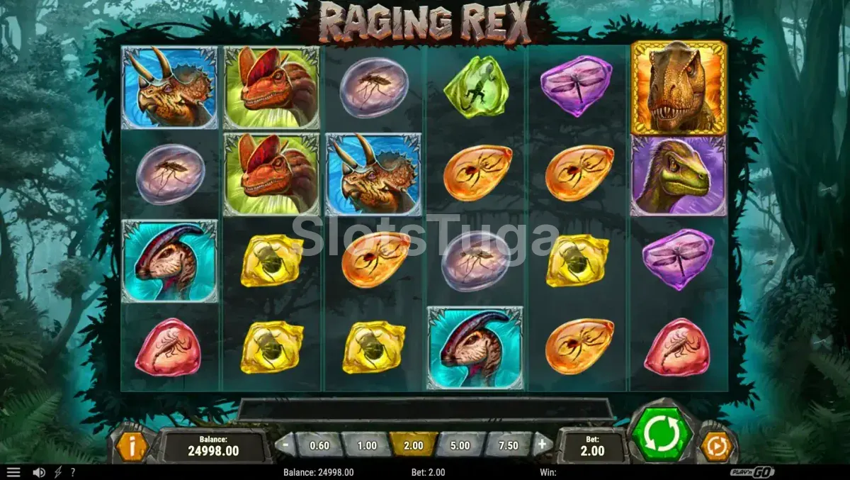 Tela inicial do Raging Rex com os rolos em ação