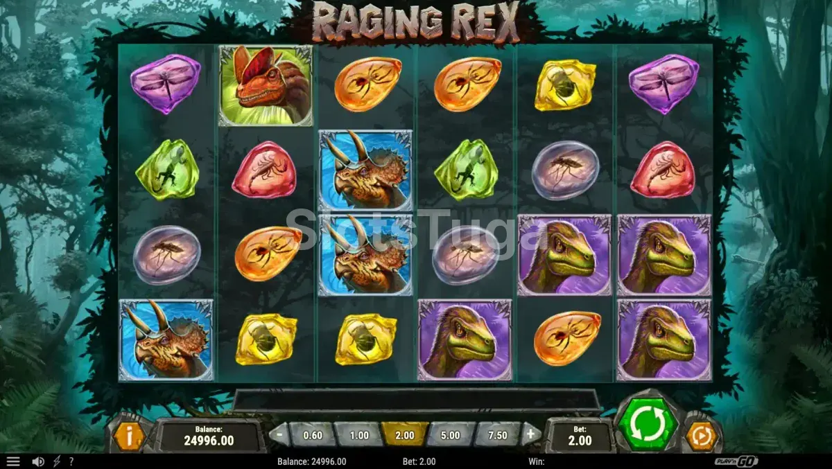 Rodada bônus do Raging Rex com Wilds gigantes na tela