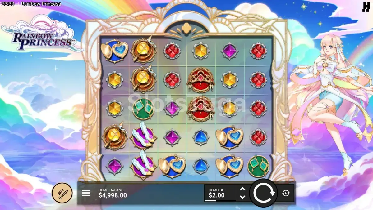Jogo base da Rainbow Princess com grid 6x5 e princesa animada