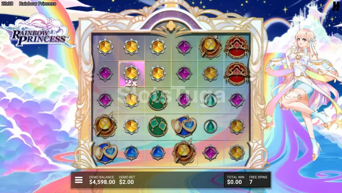 Rodadas gratuitas da Rainbow Princess com multiplicadores ativos