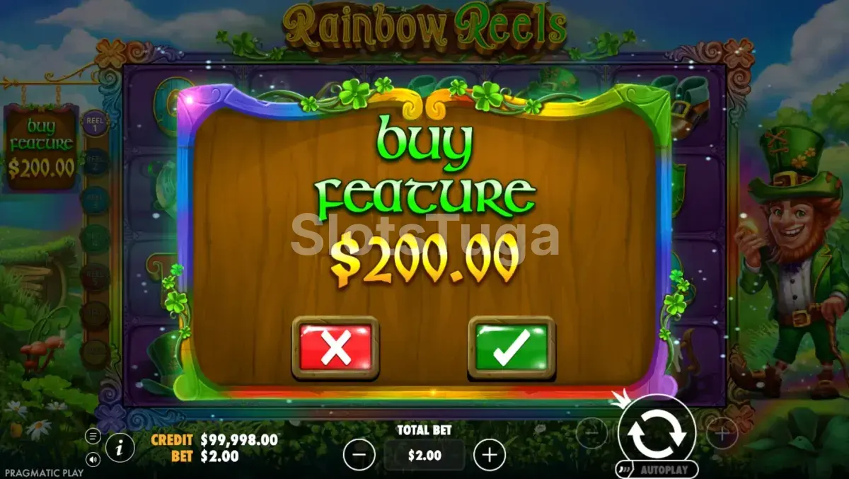 Tela de compra de bônus do Rainbow Reels da Pragmatic Play