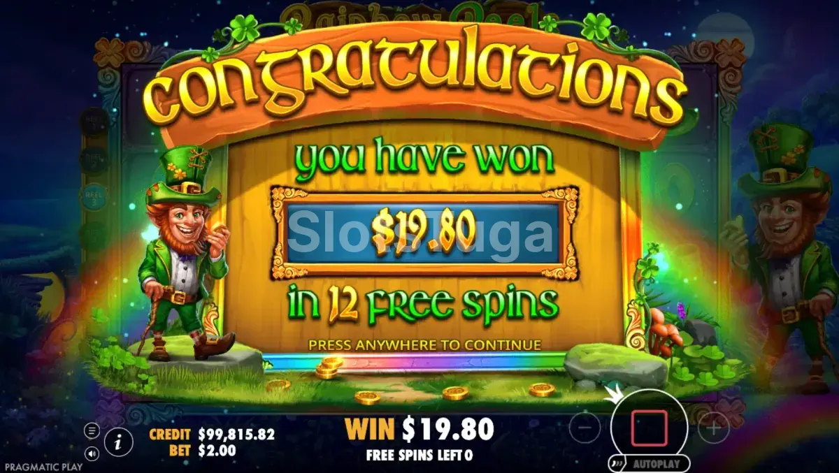 Grande vitória no Rainbow Reels mostrando o potencial máximo do slot